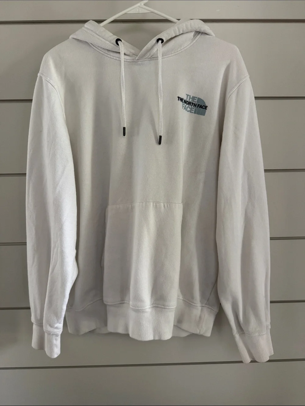 The North Face Men's White Hooded Pullover with Small Logo